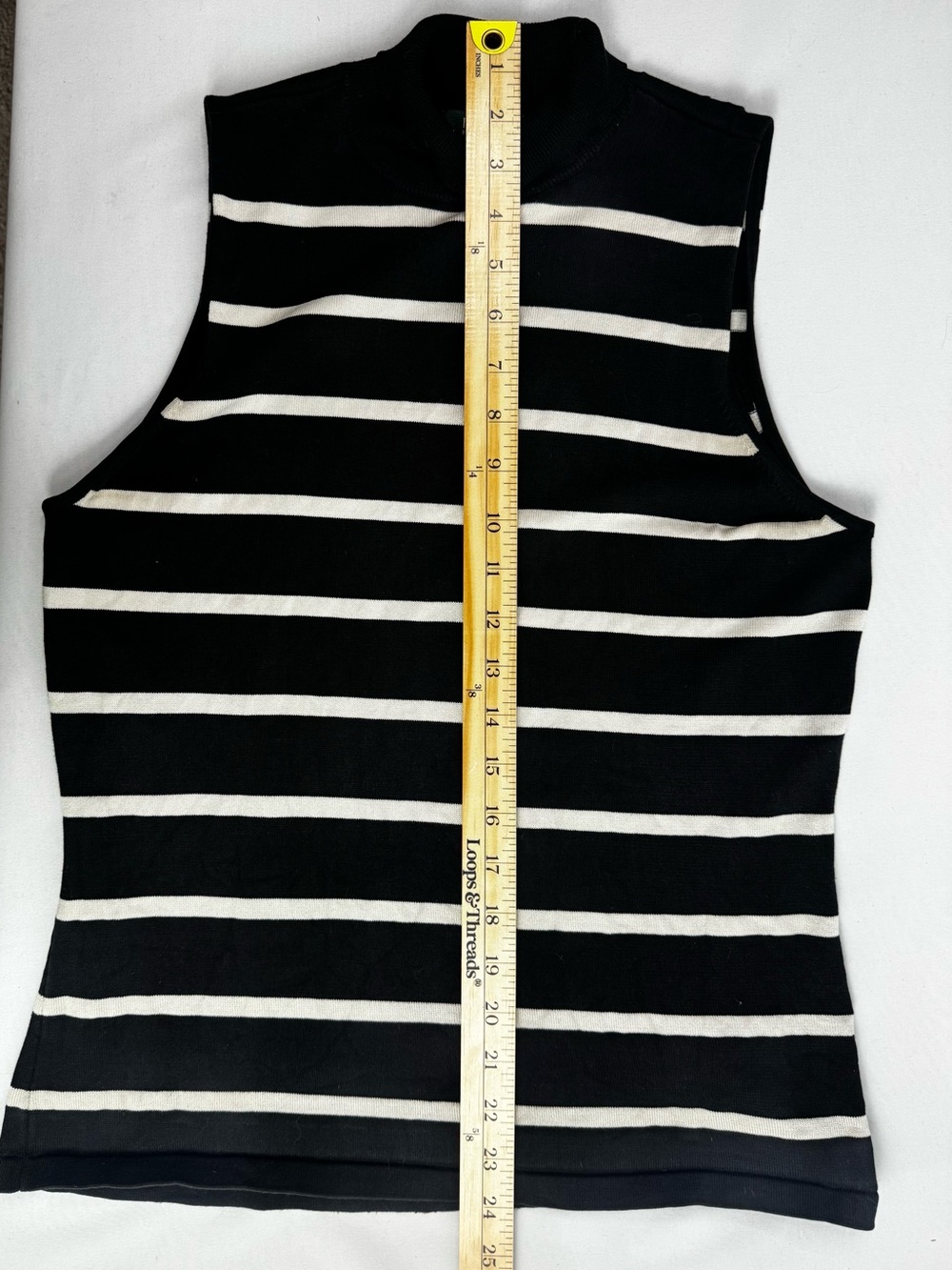 Lauren Ralph Lauren Black Ivory Striped Sleeveless Mock Neck Top M - Picture 15 of 16
